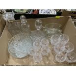 A box of glassware, the lot to include a decanter with silver collar