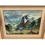 BRITISH SCHOOL. 20TH CENTURY A mountain landscape. Indistinctly signed. Pen, ink and watercolour.