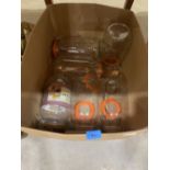 A box of sundries and a box of kilner jars