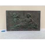 A 19th century iron bas-relief plaque depicting Aphrodite and cupid. 8½' x 14½'