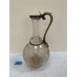 A Victorian silver mounted and frosted glass claret jug. Birmingham 1865. 9½' high