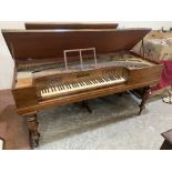 A 19th century mahogany square piano by Muzio Clementi & Co, the line inlaid case raised on inverted