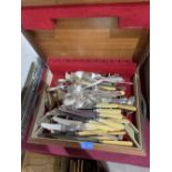 A canteen of miscellaneous cutlery and a box of continental and other plated cutlery