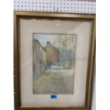 FRENCH SCHOOL. 19TH CENTURY Farmyard with figure. Watercolour 13¼' x 9'