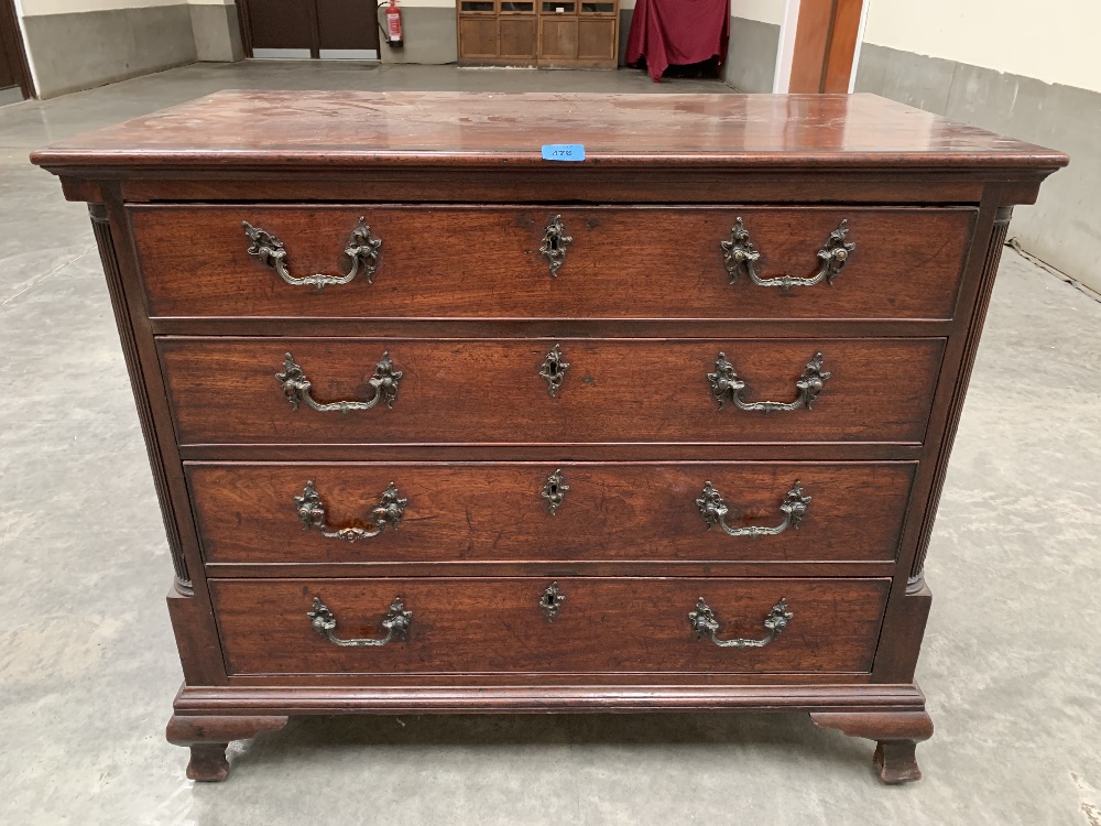 An 18th century mahogany chest, the top drawer fitted with slide revealing a compartmented