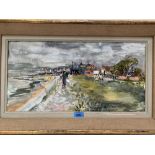 ENGLISH SCHOOL. 20TH CENTURY A seaside town with figures. Watercolour 11' x 21'