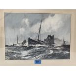 CHARLES EDWARD DIXON. BRITISH 1872-1934 Shipping on a choppy sea. Signed and dated 1921. Watercolour