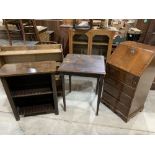 Two open bookcases, a small writing bureau and a centre table (4)