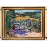 BETTY CHAPMAN. BRITISH Bn. 1947 Gates to the Maize Field. Signed, inscribed on label verso. Oil on