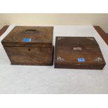 A Victorian walnut workbox, 10½' wide; together with a rosewood writing slope