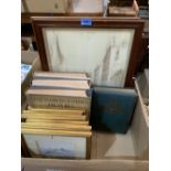 A collection of prints with three art volumes and an early 20th century photograph album