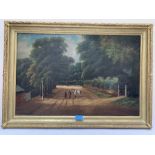 C. ROBINSON. BRITISH 19TH CENTURY Road scene with figures and horse. Oil on patched canvas. 15' x