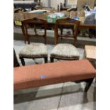 A mahogany long stool and a pair of Victorian dining chairs (3)