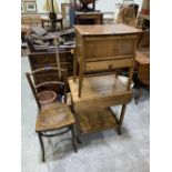 An oak dropleaf tea trolley; a work table and a bentwood chair (3)