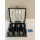 A cased set of six George V silver coffee spoons with seal terminals. Chester 1922. 1ozs 10 dwts