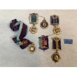 Royal Antideluvian Order of Buffaloes. Three silver jewels and three others in gilt metal
