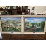 DEREK BARLOW. BRITISH 20TH CENTURY A Cotswold village and a canal scene. A pair. Signed and dated