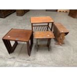 A nest of tables; an oak dropleaf table; an oak stool and another small table (4)