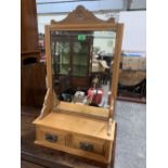 A late Victorian satin pine dressing table mirror with a pair of base drawers. 29½' high