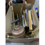 A quantity of brass and other sundry metalware, diecast toys and a box of Doulton crockery