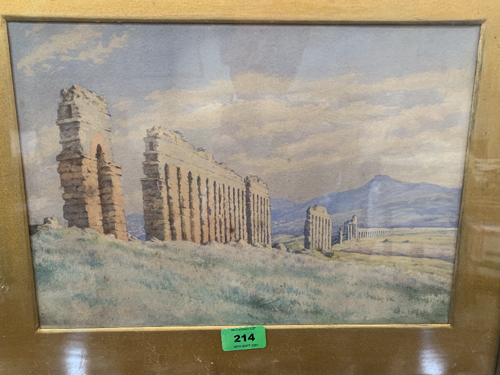 20TH CENTURY SCHOOL A landscape with Roman aquaduct. Watercolour 10' x 14'