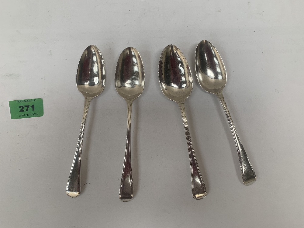 Four silver dessert spoons. Various dates. 4ozs 5dwts