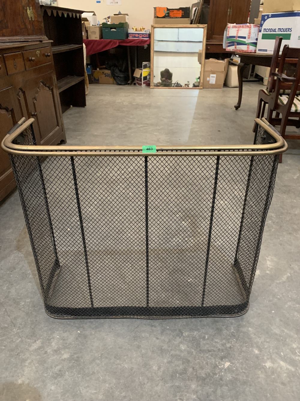 A 19th century double brass rail and wire mesh nursery fire guard. 33'wide x 27½' high