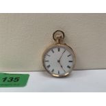 A 14ct cased keyless fob watch, the enamel dial with Roman numerals. 36mm diam.