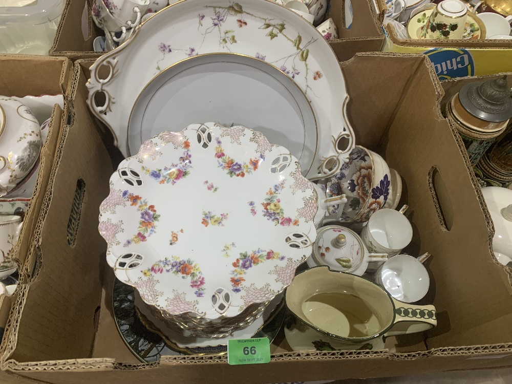 Two boxes of plates, mugs, Davenport etc.