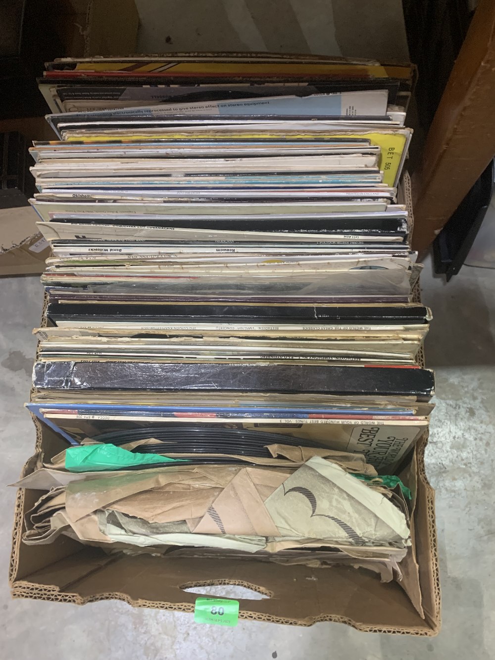 A box of LP vinyl and 78rpm records