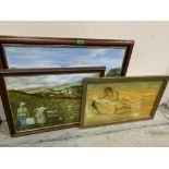Two naive paintings by Margaret Wright and an oil on linen of two nudes