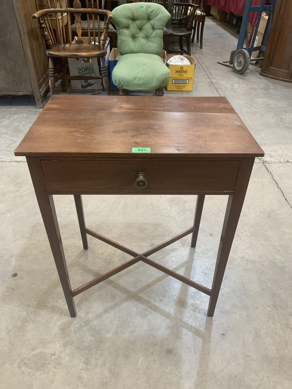 A 19th century mahogany side table with frieze drawer on square tapered legs. 20½' wide