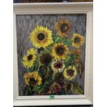 MANNER OF JOHN BRATBY Sunflower study. Oil on board. 24' x 20'