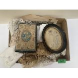 A quantity of lace etc, the lot to include an early 19th century silkwork miniature and