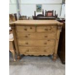 A Victorian Scottish pine chest of two short over three long drawers with pilasters flanking, on
