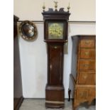 An 18th century oak and mahogany crossbanded longcase clock, 8 day movement, the 12' brass dial