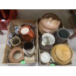 Two boxes of pottery jars, jugs etc.