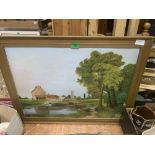 I. HAYNES. BRITISH 20TH CENTURY Dedham Mill and Lock. Signed. Oil on board 18' x 24'