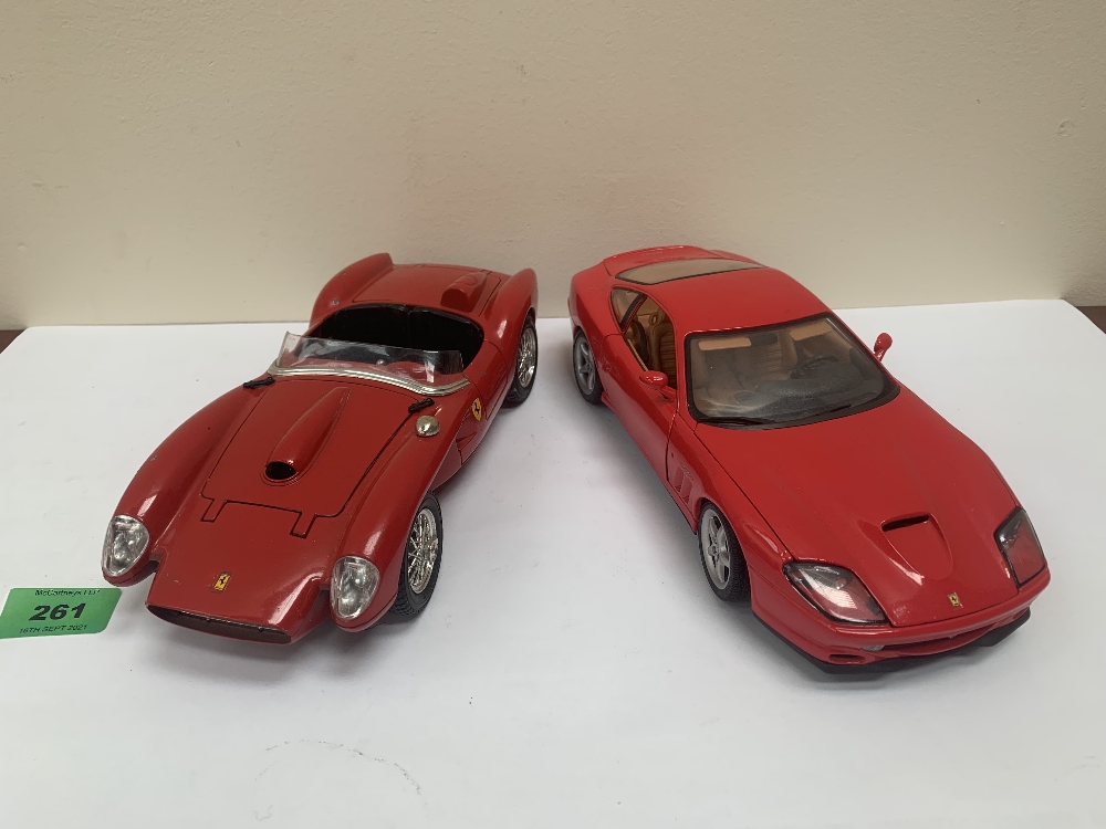 A Maisto 1-18 scale Ferrari 550 Maranello and a Burago 1-18 scale Ferrari 250 Testarossa