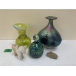A Jack-in-a-pulpit vase, studio glass paperweight and other objects