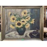 FRENCH SCHOOL. 20TH CENTURY Still life of sunflowers in a vase. Indistinctly signed. Oil on canvas