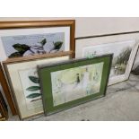 Three botanical prints, a signed print after Jeremy King and a pastel drawing. (5)