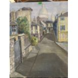 A. KEITING. 20TH CENTURY Montmartre. Inscribed verso. Oil on canvas 31' x 24½'. Unframed.