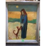 RICHARD W. CONWAY JONES. BRITISH 20TH CENTURY Girl with cat. Signed initials, inscribed verso. Oil