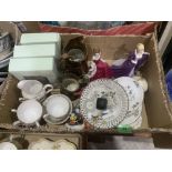 Two boxes of ceramics, pictures and sundries