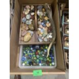A box of marbles and polished stones, the lot to include an antler