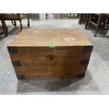 A 19th century oak and iron bound mariner's chest. 26' wide