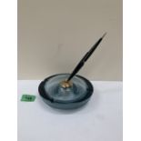 A Whitefriars glass pen holder/ashtray with Parker pen