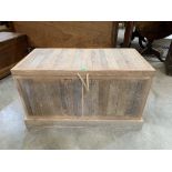 A pine planked chest with rope handle. 36' wide