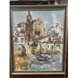 BERNARD DUFOUR. FRENCH 1922-2016 A continental town. Signed. Oil on board 18' x 15'